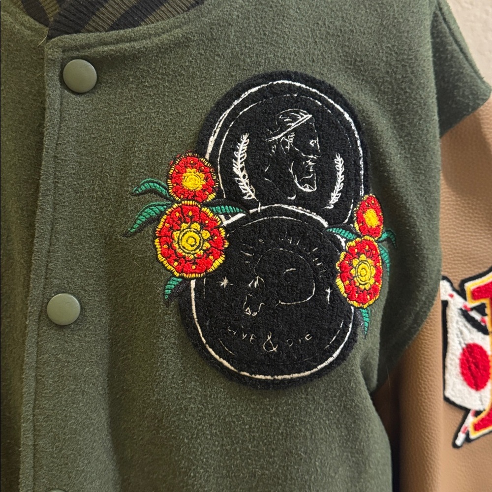 Reason Green And Brown Patchwork Varsity Jacket M… - image 2